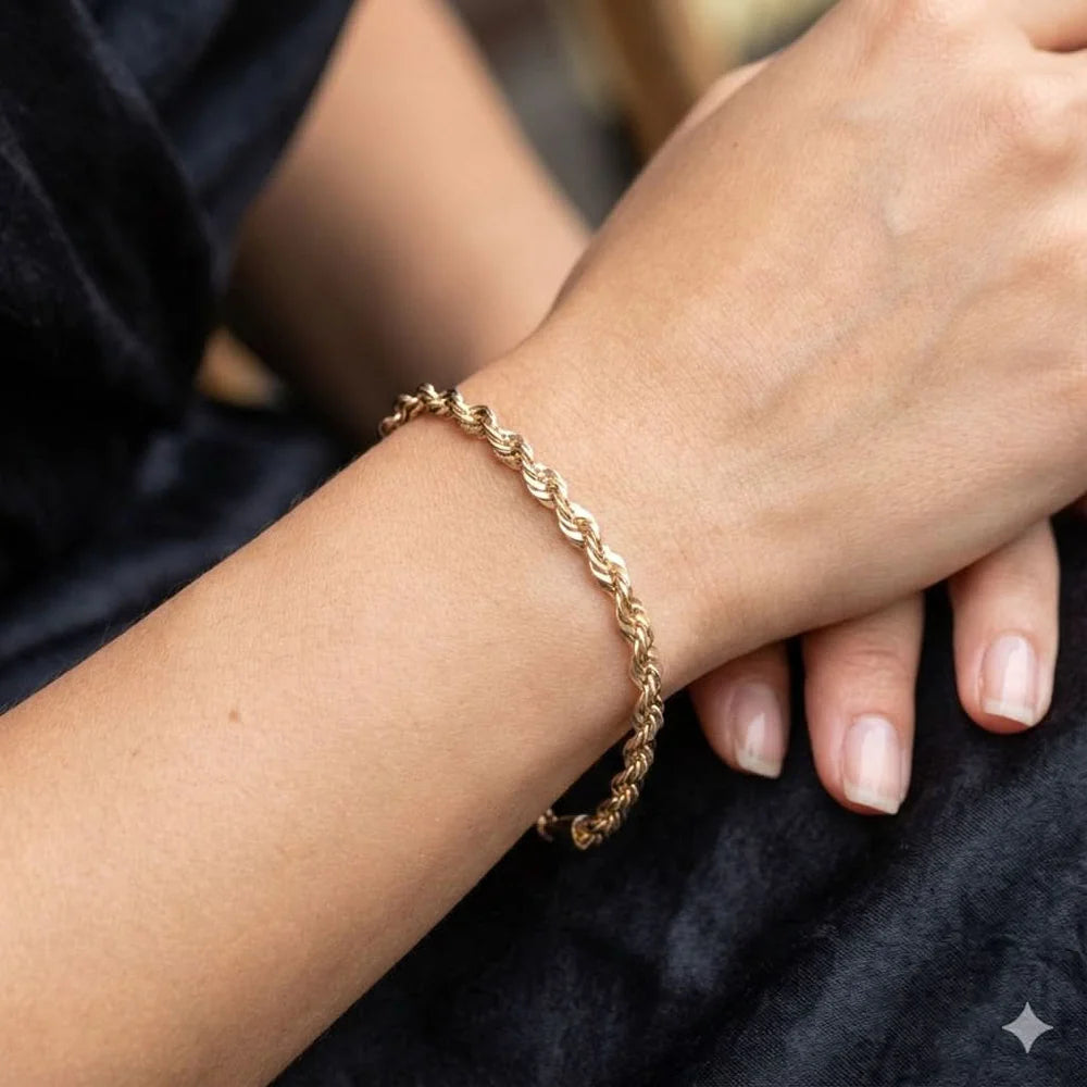 18k Plated Gold Florentine Rope Bracelet 5MM